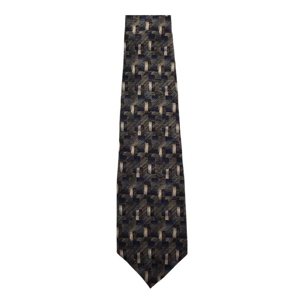 Van Heusen Geometric Pattern Gray 100% Silk Necktie
